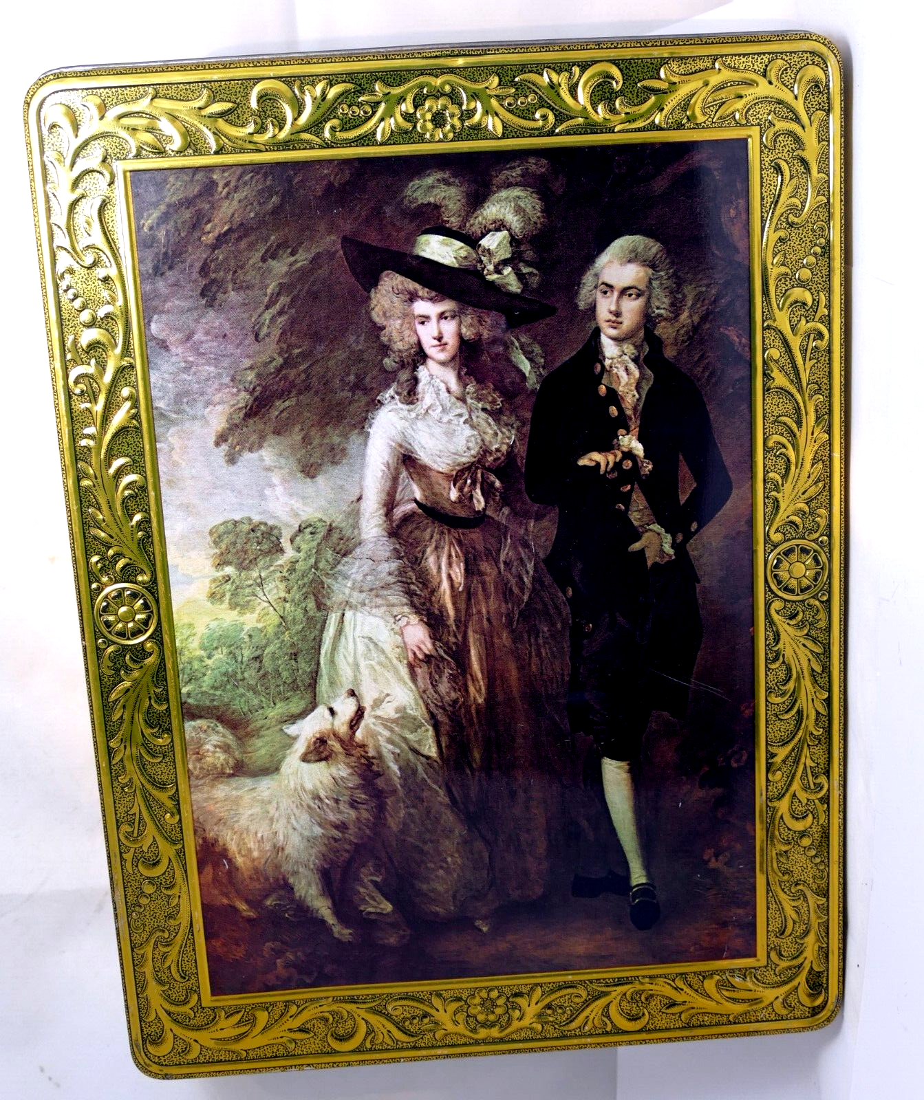 Kalar strudel decorative tin victorian couple with dog walk 9x12" large