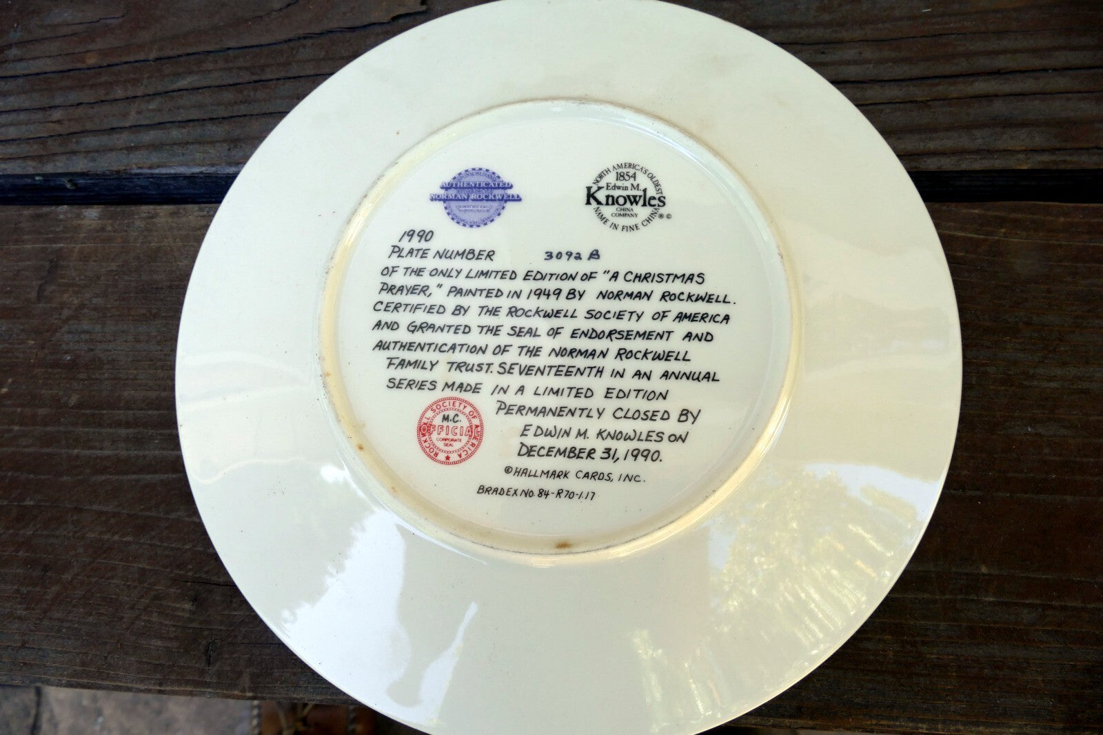 NORMAN ROCKWELL "A Christmas Prayer" Plate 1990 84-R70-1.17 Limited Edition