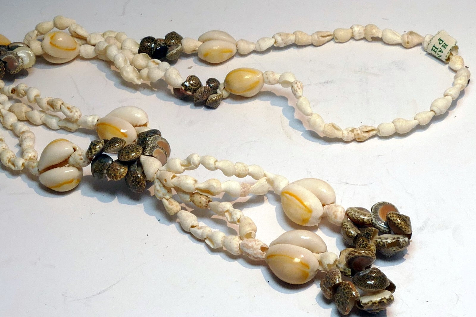 Cowrie shell 15" necklace lei jewelry boho surfer yellow gray glossy philippines