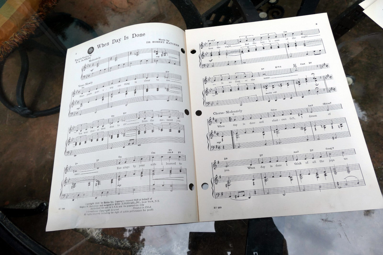 When day is done De Sylva Dr. Robert Katcher  sheet music 1926