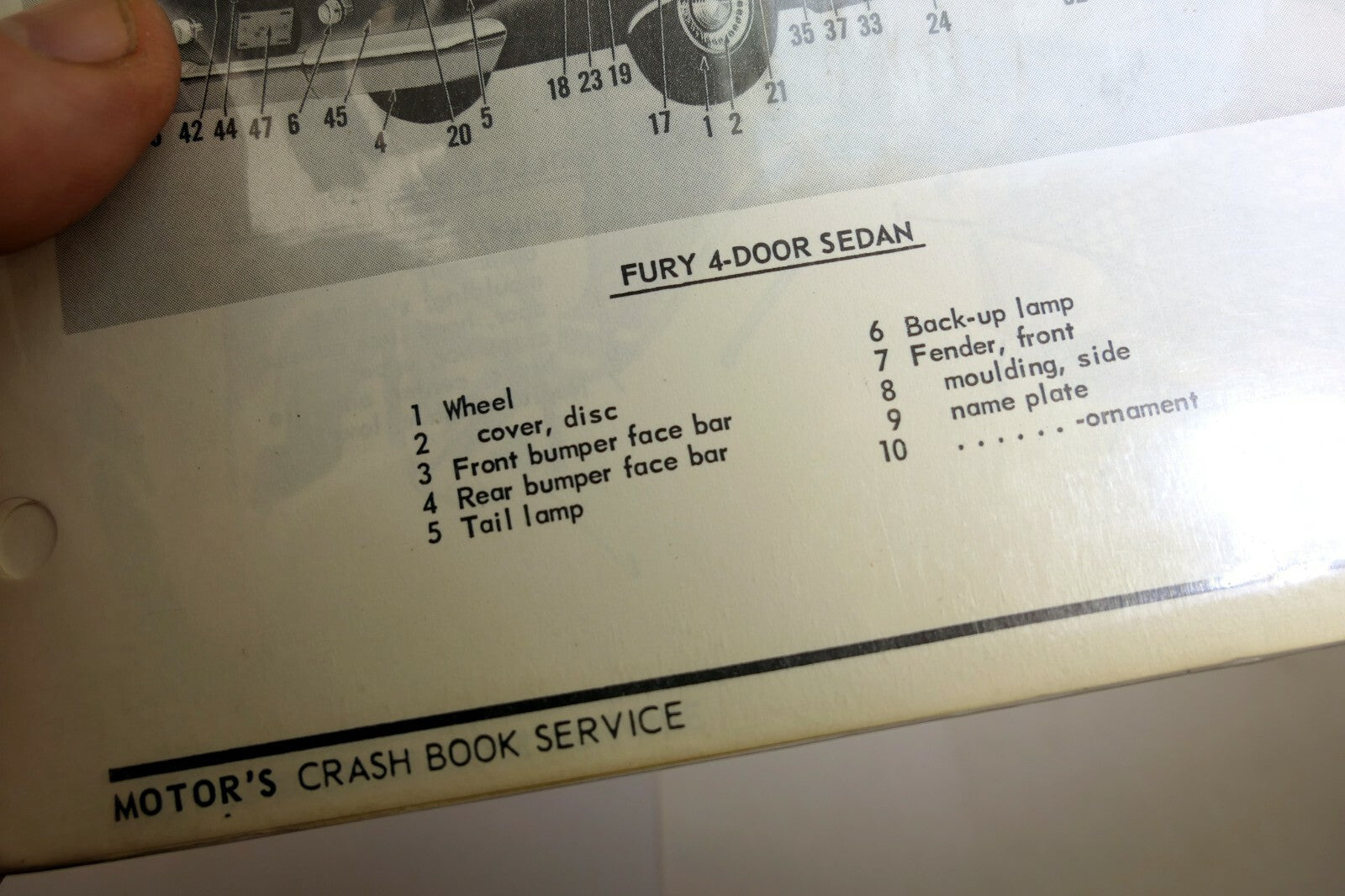 Plymouth 1961 Body Part Motor's Crash Book Service Identification Chart Sheet