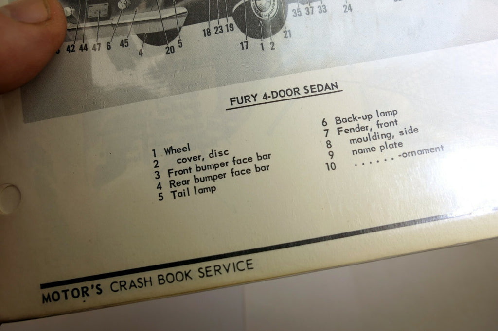 Plymouth 1961 Body Part Motor's Crash Book Service Identification Chart Sheet
