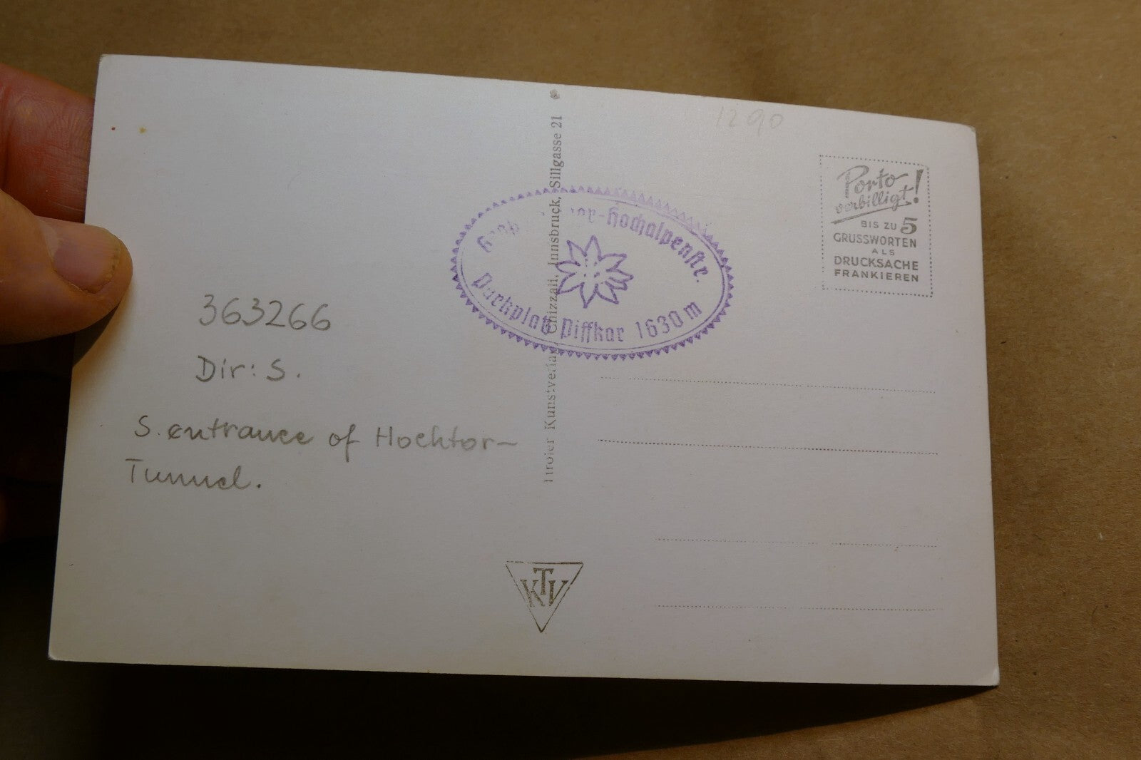 Grossglockner Hochtor tunnel die schober Alpine Road postcard Austria - unposted