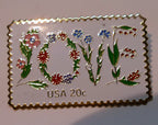 Usps love series (love birds) 20c us stamp collectible floral enamel pin   mint
