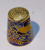 Thimble souvenir blue yellow bird floral metal cloisonne brass