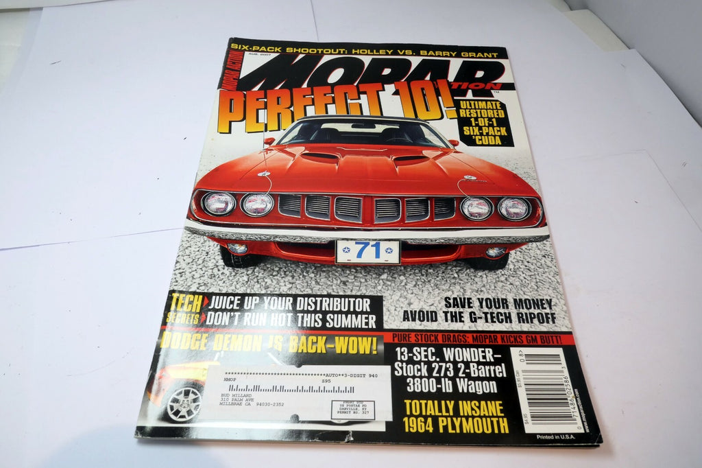 MOPAR Action Magazine August 2007 Perfect 10! Ultimate Restored Six Pack Cuda