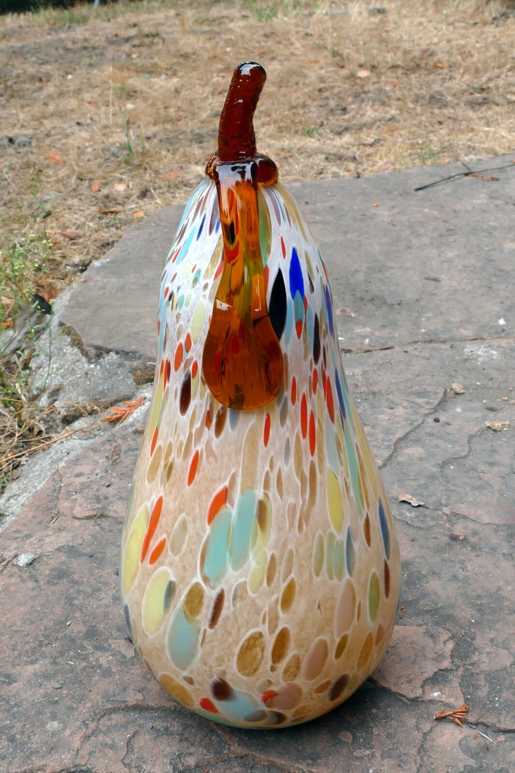 Empoli Maestri Vetrai Mottled Confetti Art Glass PEAR Fruit  Yellow Blue Brown