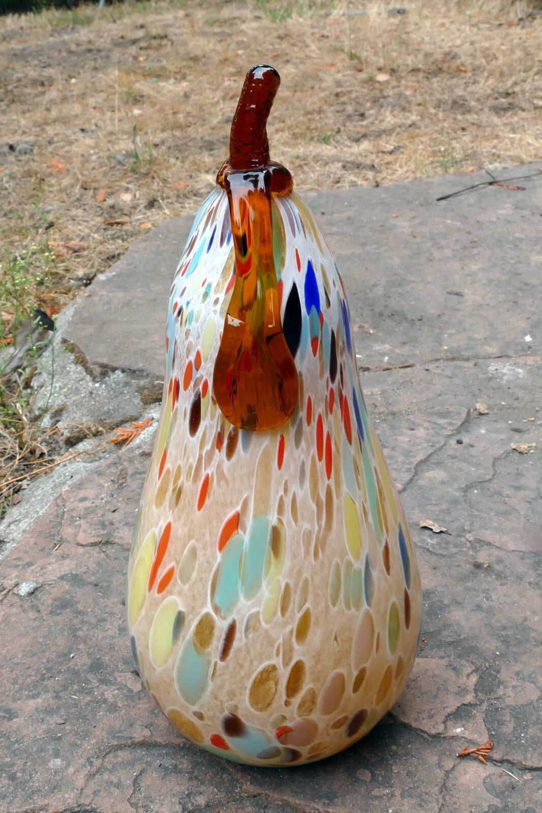 Empoli Maestri Vetrai Mottled Confetti Art Glass PEAR Fruit  Yellow Blue Brown