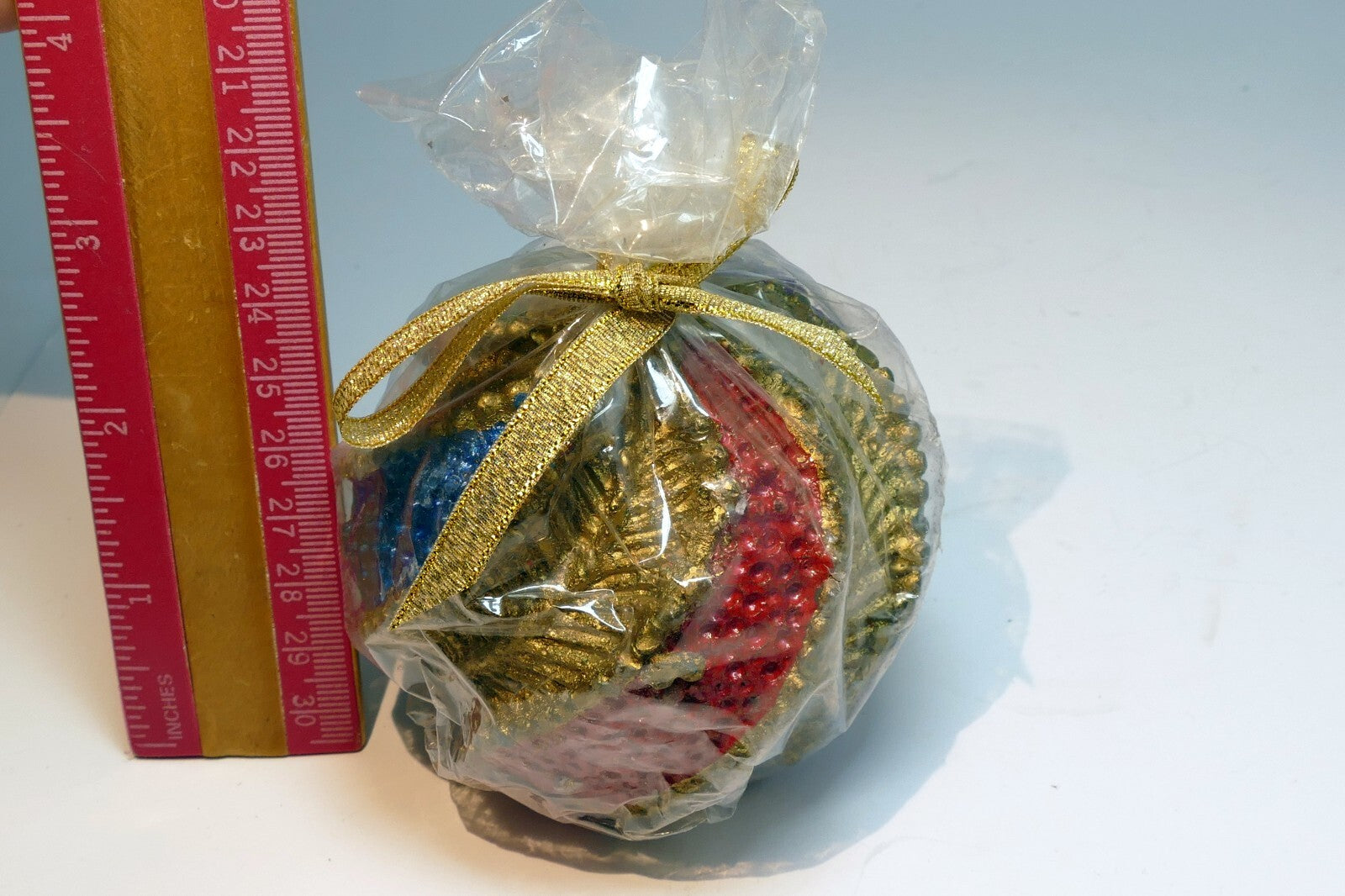 Vintage Decorative Gold Rope Ball Candle Christmas red green blue