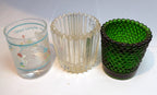 Set of 3 glass tealight candle holders 2" small beveled frosted easter bunny