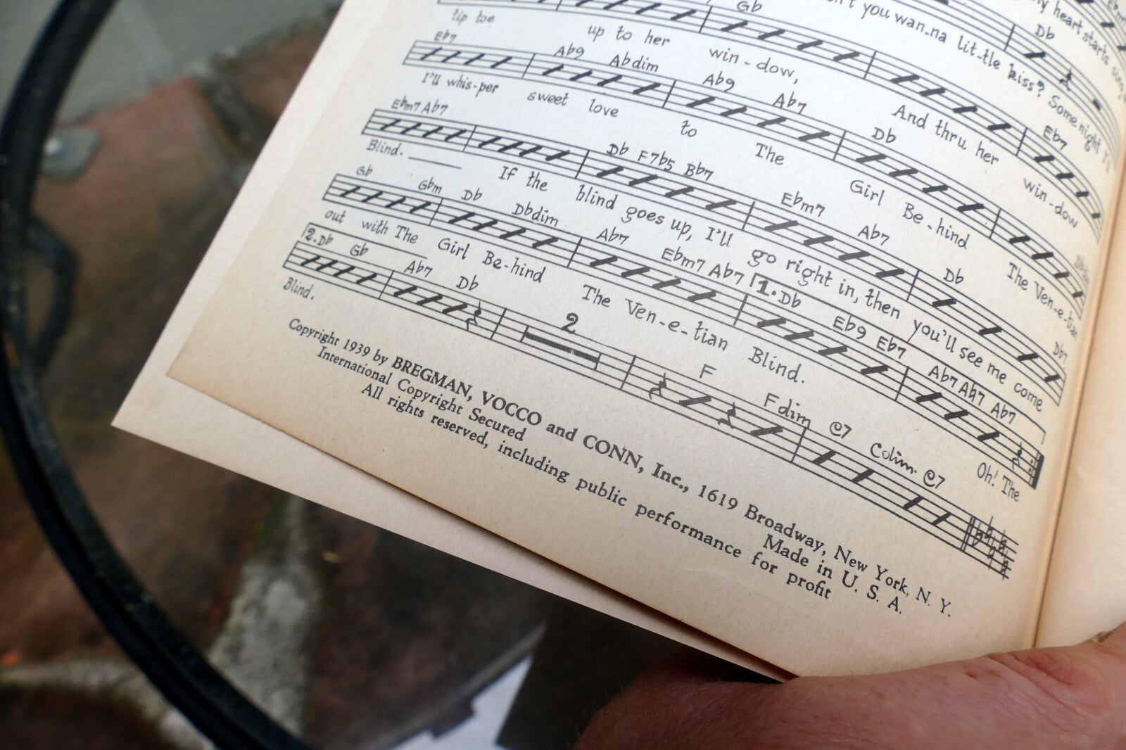 The Girl Behind Venetian blind Fox Trot Sheet Music 1939 orchestra Hathaway