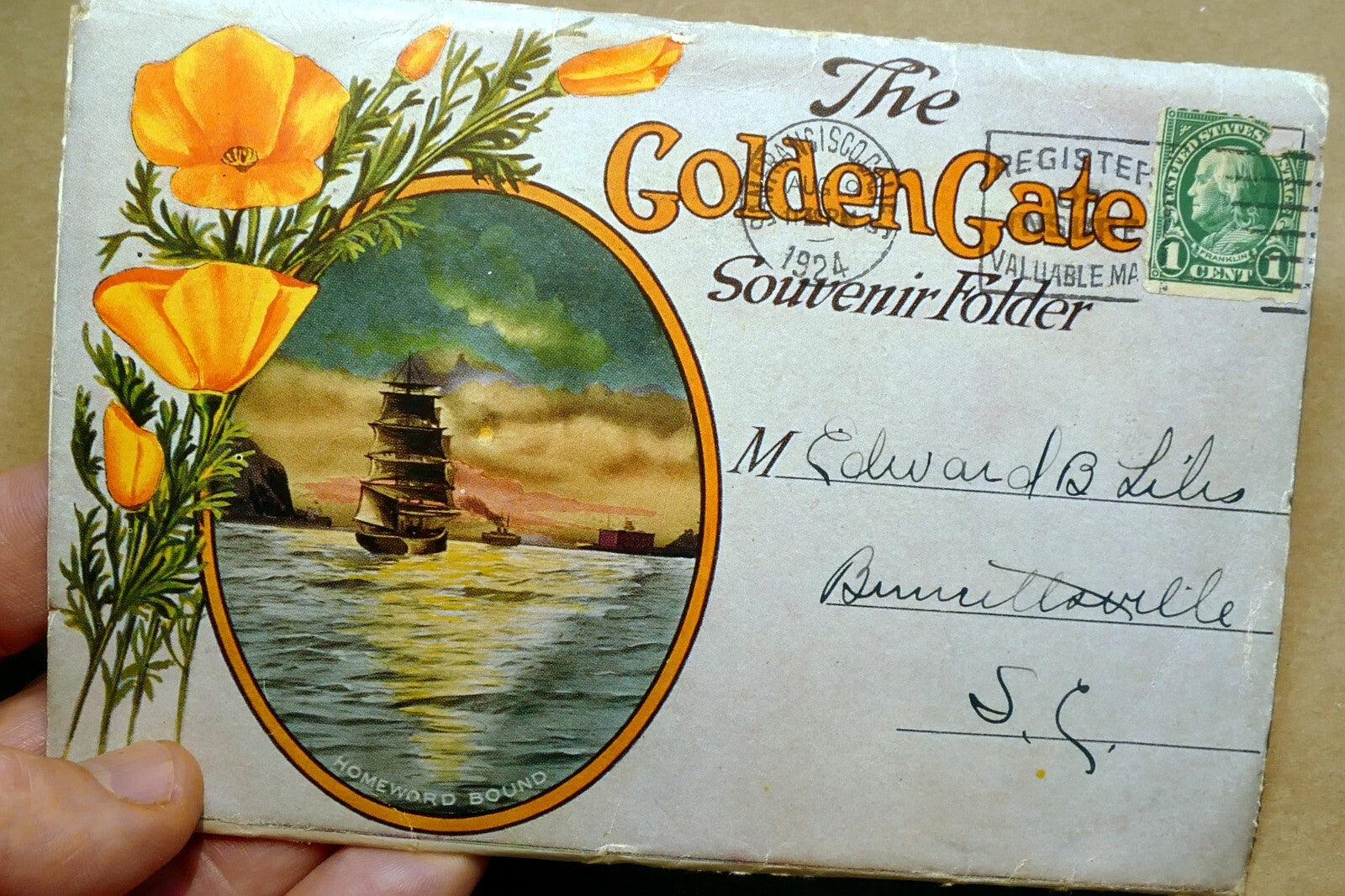 1924 san francisco golden gate souvenir postcard color book