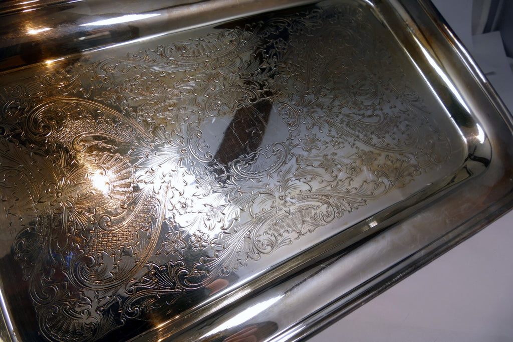 Viking Plate EP Copper Silver Plate Rectangle Serving Tray Platter ornate 9X14"