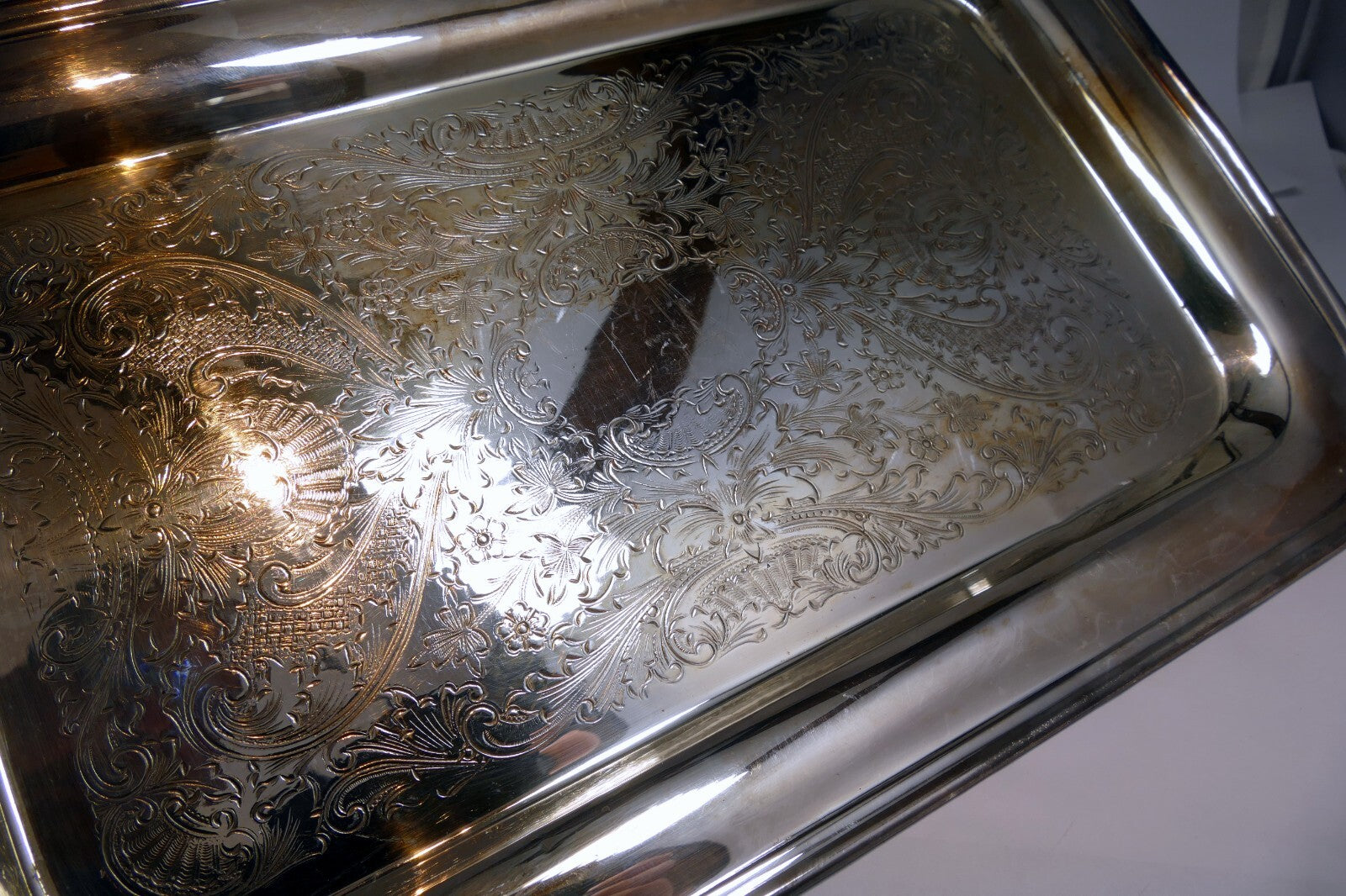 Viking Plate EP Copper Silver Plate Rectangle Serving Tray Platter ornate 9X14"