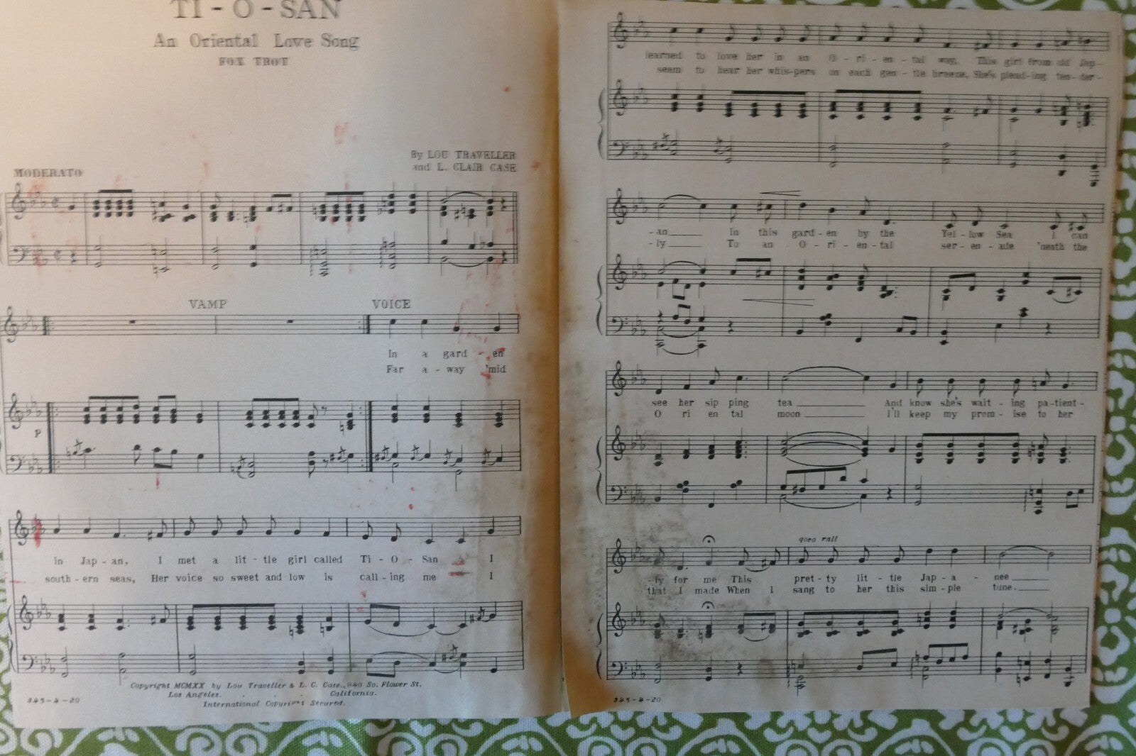Ti-O-San(An Oriental Love Song)Fox Trot 1920, by Lou Traveller and L. Clair Case
