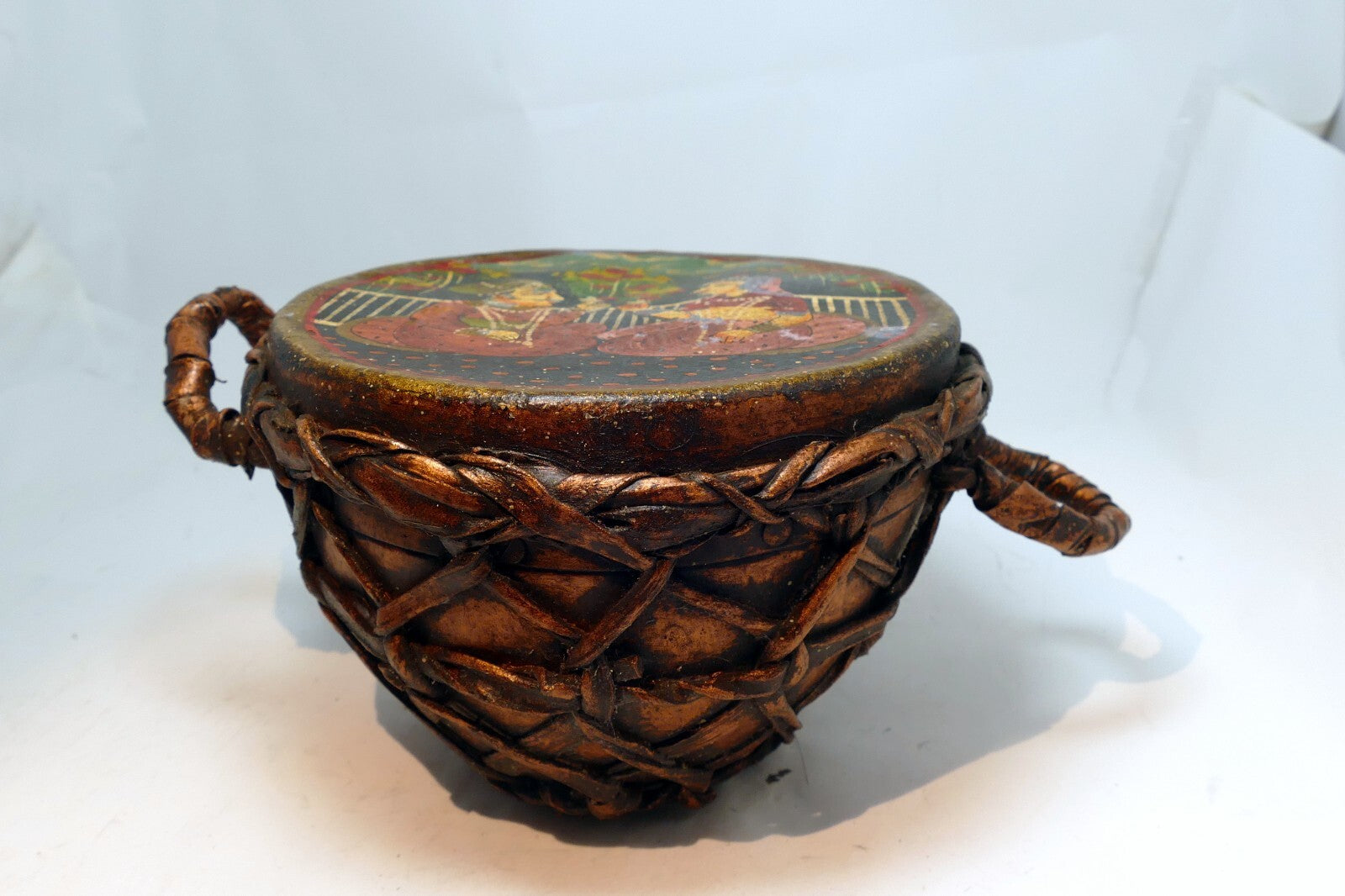 6" Nagada drum musical instrument hand painted couple with Lotus lovers wedding