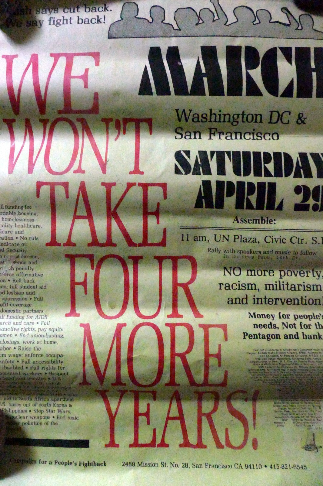 March assembly for peace poster, san francisco usa g w bush fight 1993