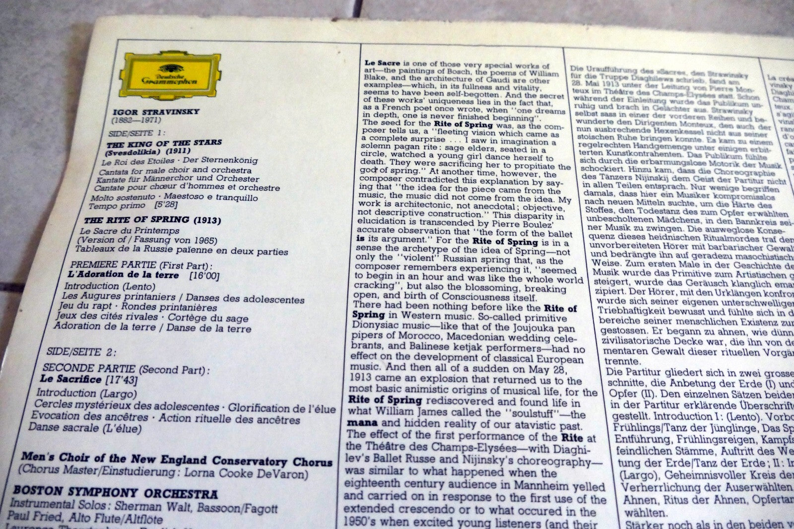 Stravinsky The Rite of Spring Germany import LP King of the Stars DG 2530 252 VG
