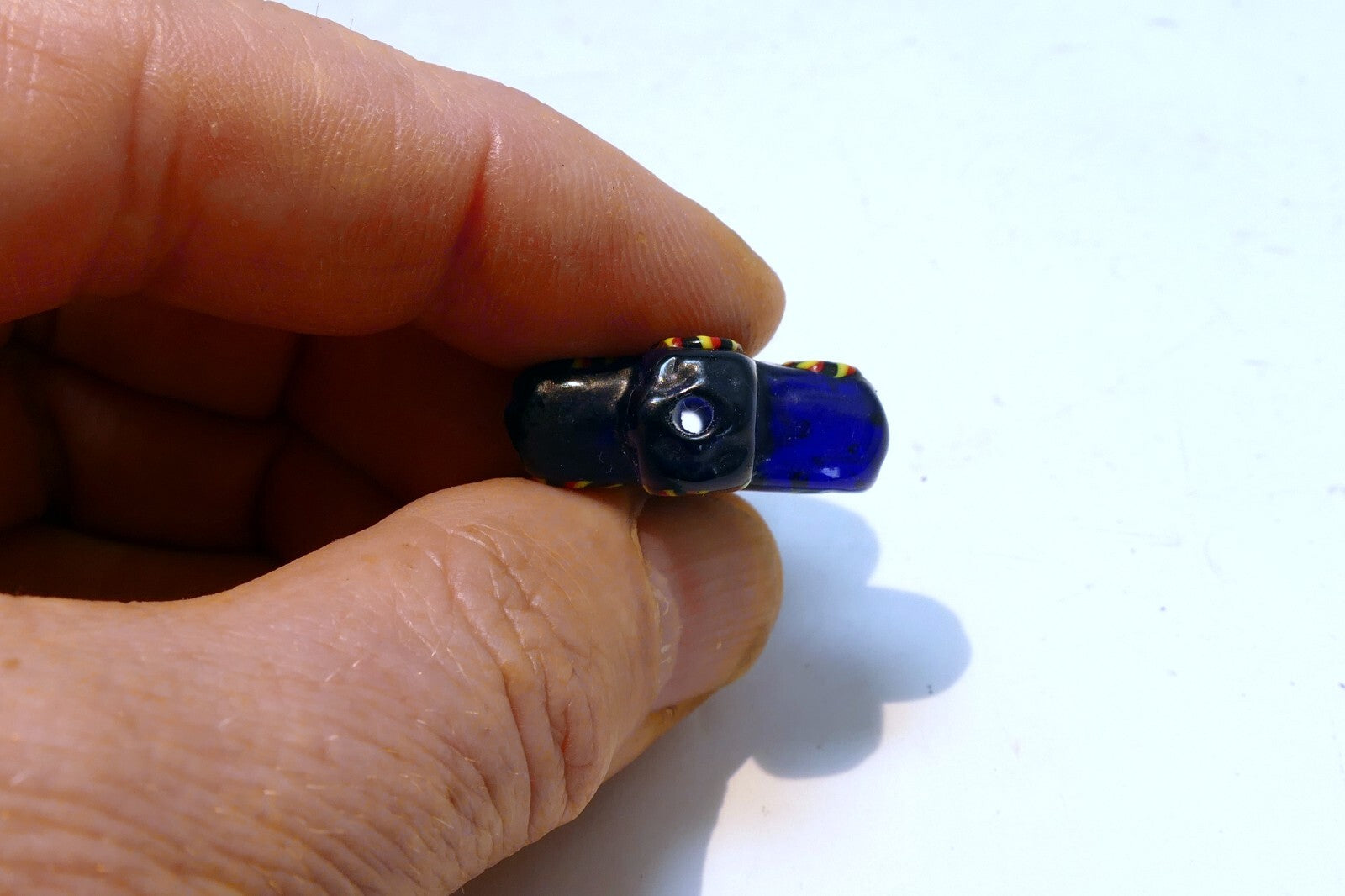BLUE VENETIAN GLASS Dark Blue with Yellow floral design vintage 3.5cm
