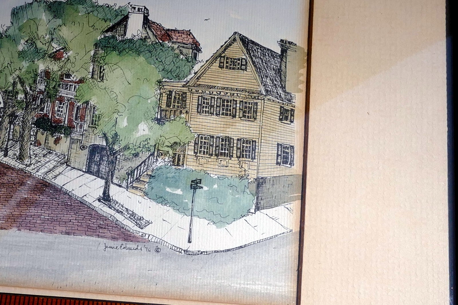 Jessie Edwards - signed, framed watercolor print "The Bend on Church Street"
