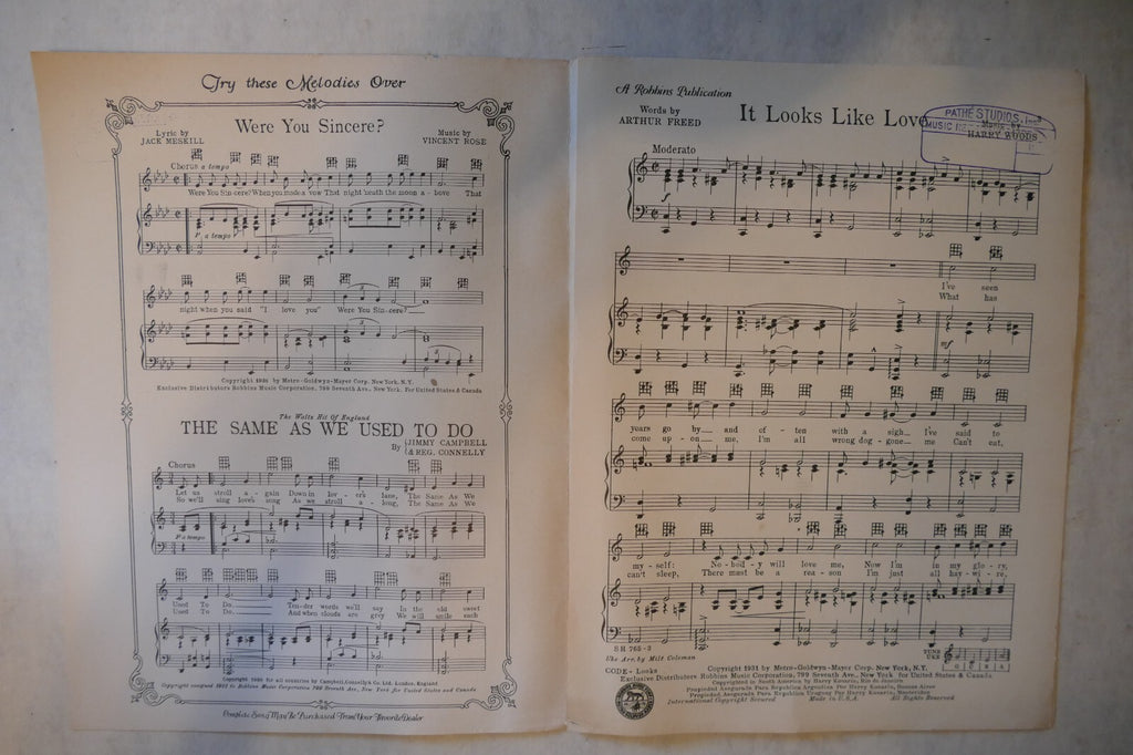 It Looks Like Love, 1931, by Arthur Freed and Harry Woods, Robbins Music Co.