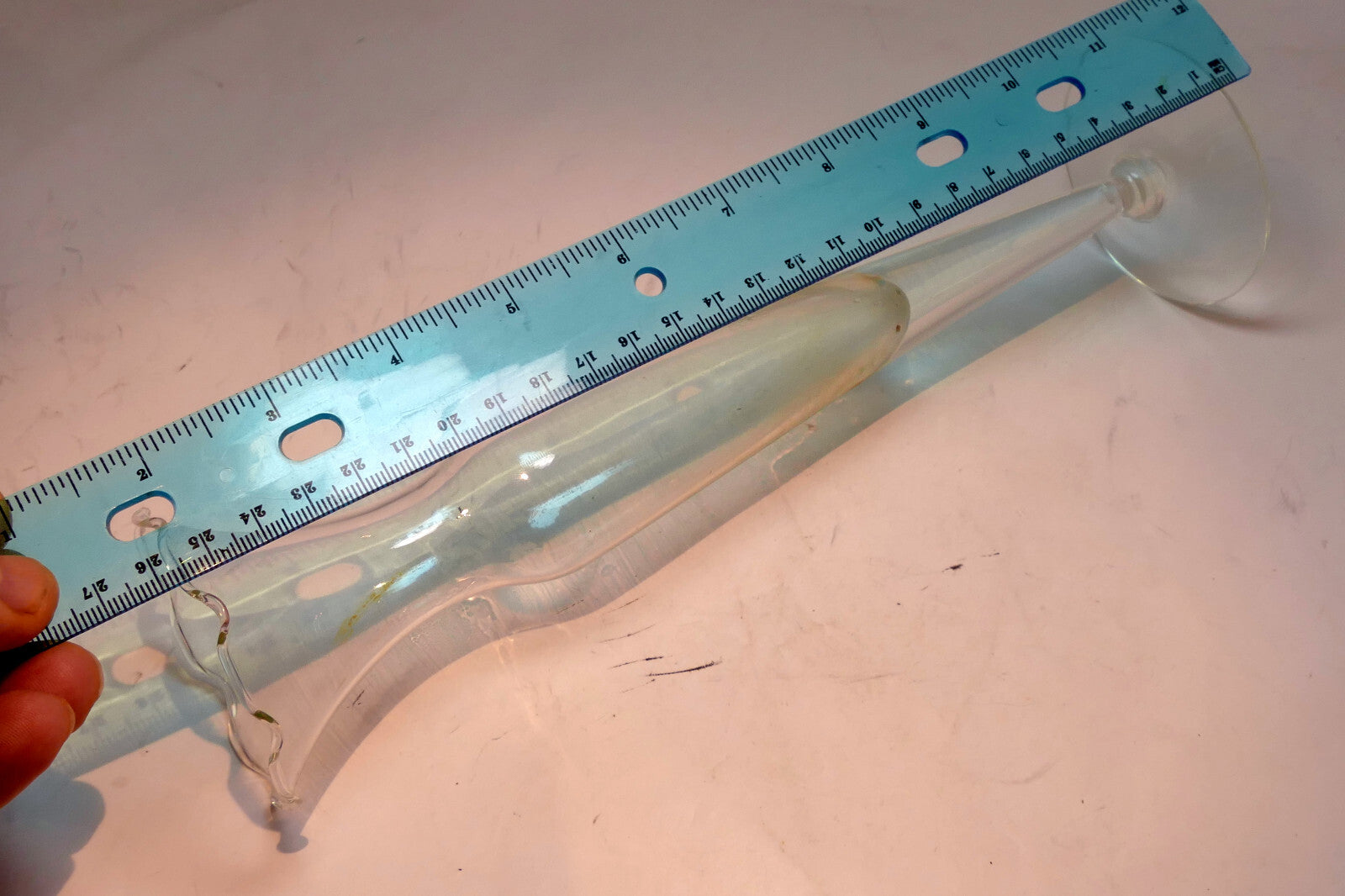 MCM Floral Etched Glass Footed 10" Bud Vase Ruffled Top - vintage