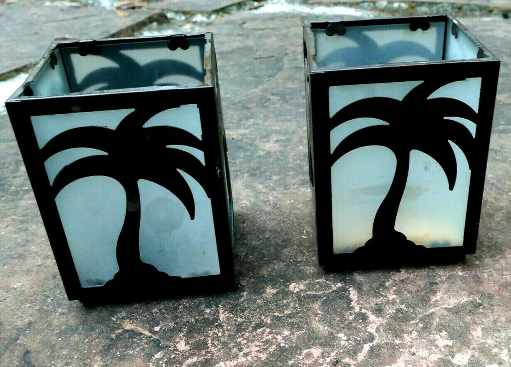 Palm shape square votive candle holders, home decor, 2 pieces 3x3x4" glass metal