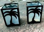 Palm shape square votive candle holders, home decor, 2 pieces 3x3x4" glass metal