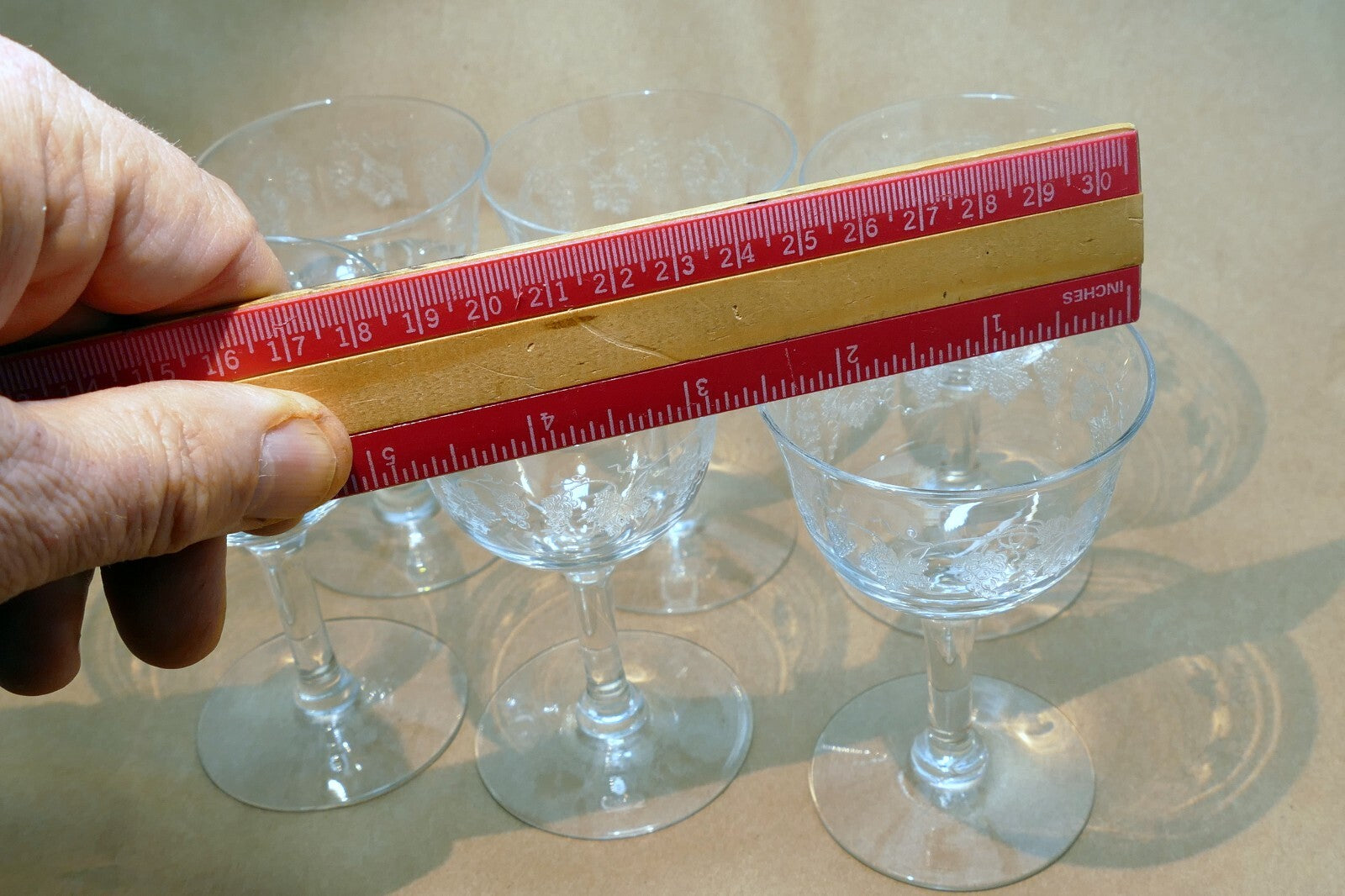 Cambridge Grape Cordial Etched / Crème De Menthe Glasses  - Set of 6 Lot Wine