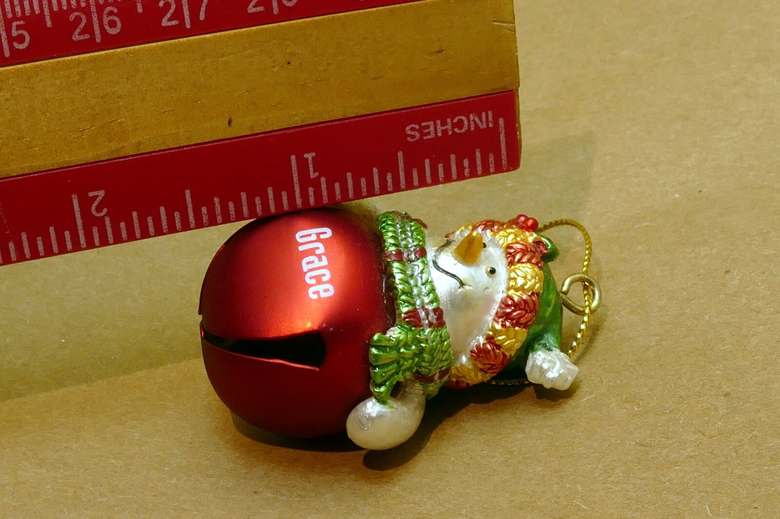 CHRISTMATS ORNAMENT 2" Grace snowman with metal bell