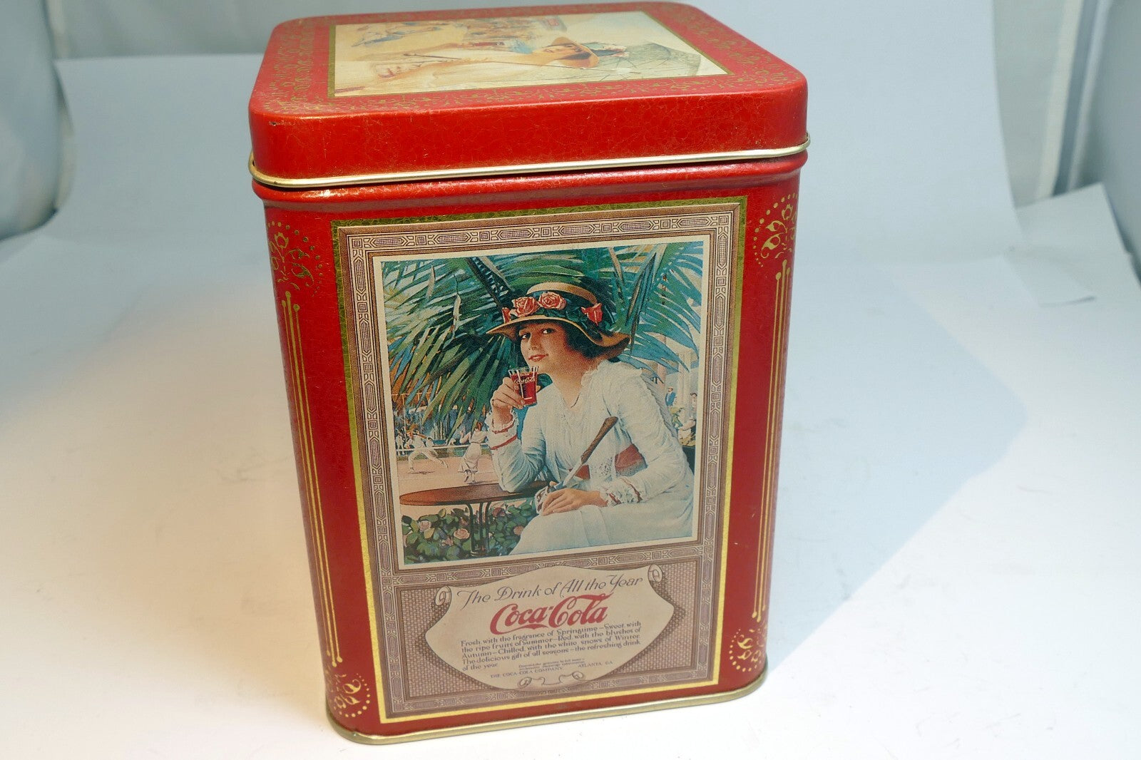 Vintage Coca-Cola Tin Can 1994 Red & Gold "Enjoy Thirst" Drink rectangle  5.5"