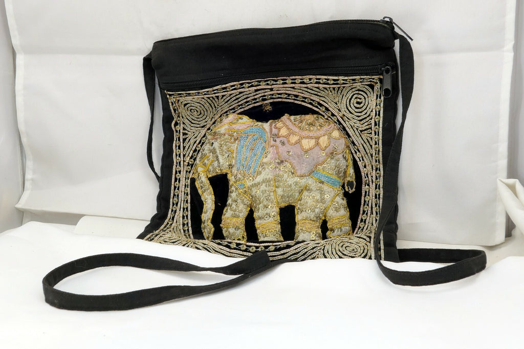 Shoulder Bag Handcrafted Myanmar Sequin Embroidered Tapestry Elephant Antique