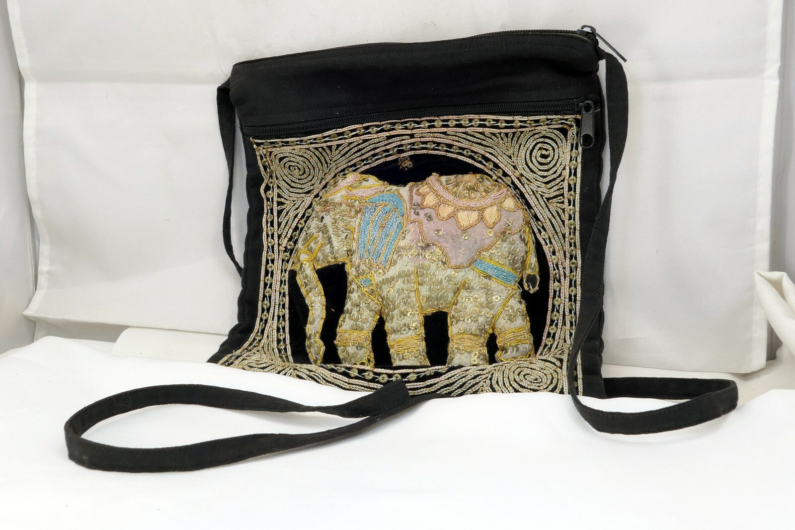Shoulder Bag Handcrafted Myanmar Sequin Embroidered Tapestry Elephant Antique