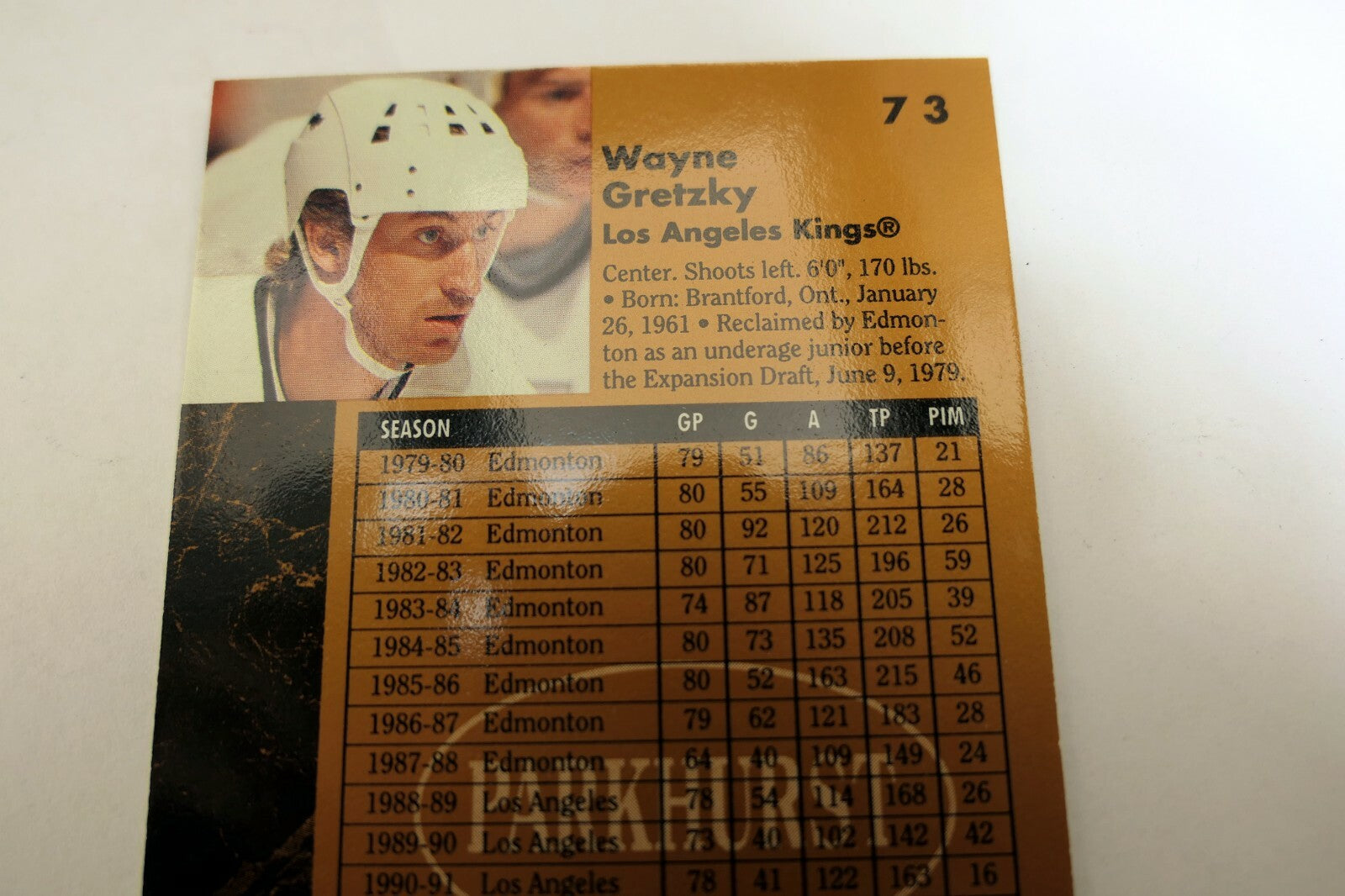 Parkhurst 1991 Los Angeles Kings  Trading Card Wayne Gretzky 73
