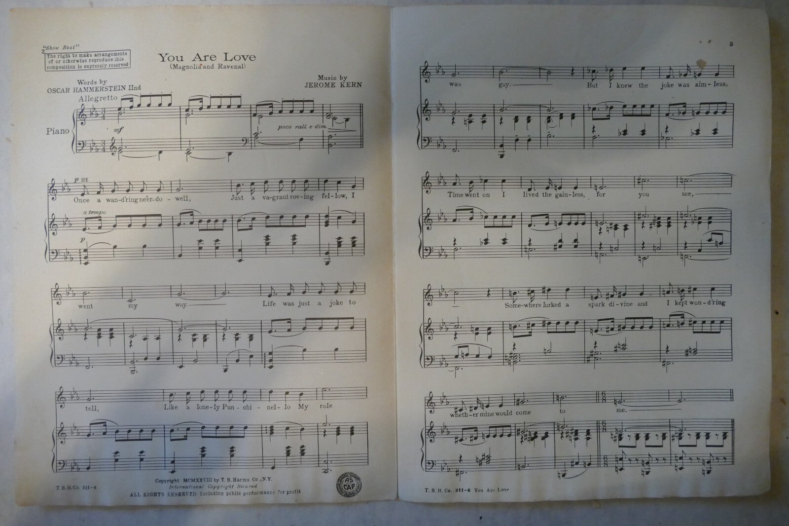 You Are Love, 1928, from "Show Boat" musical, Jerome Kern, Oscar Hammerstein 2nd