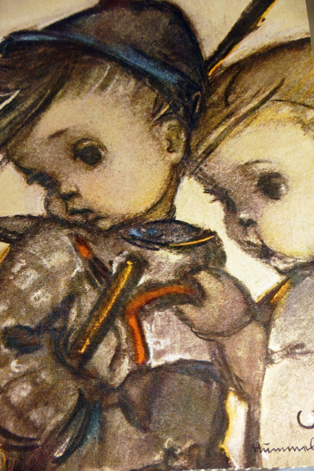 Hummel   unposted   girl boy hansel und gretel postcard w. germany art