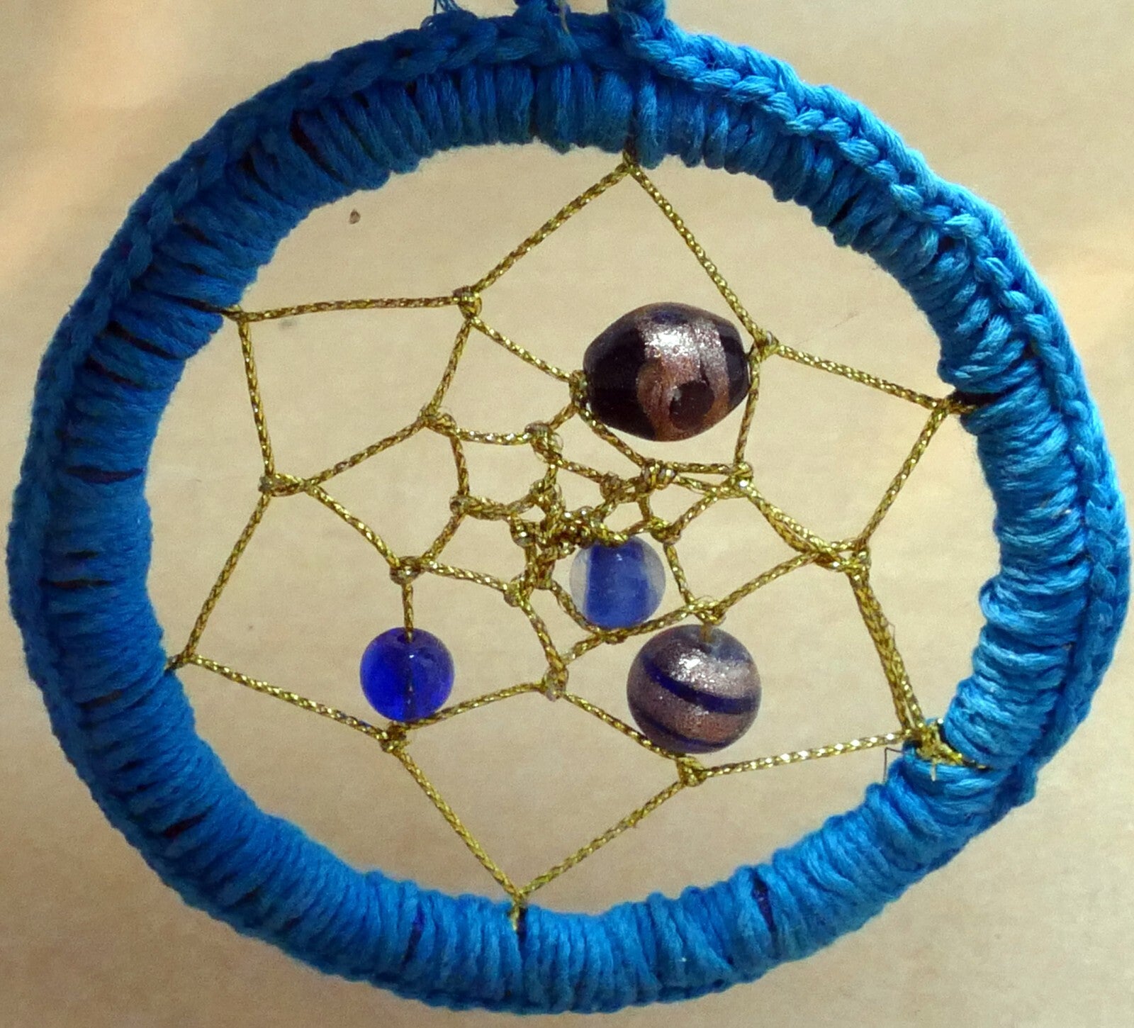 Dream catchers, rng only wall hanging, blue beads gold net