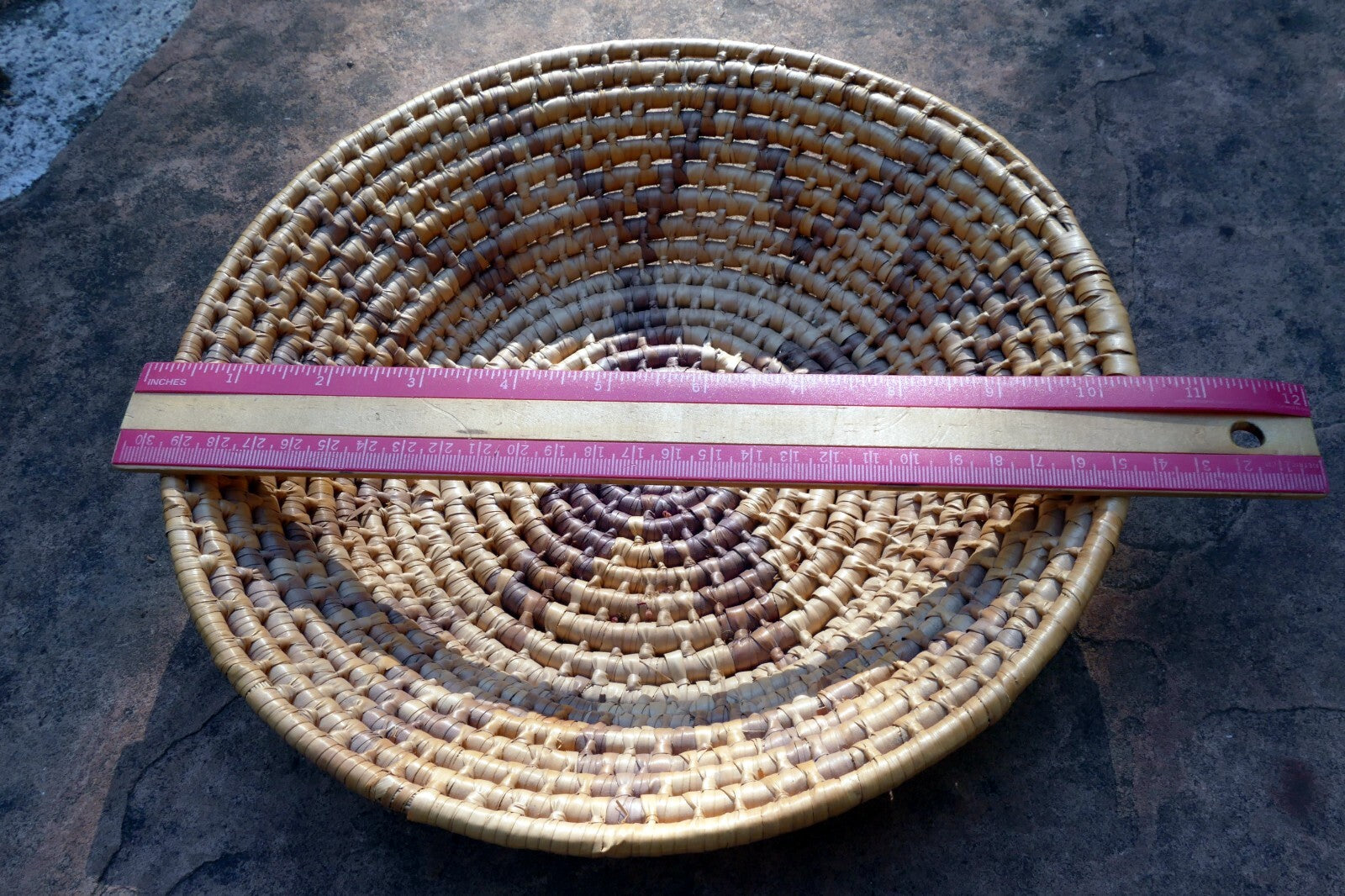 10" Basket Bowl Handwoven Natural Sea Grass Woven Boho Tribal star pattern