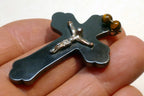 Metal Crucifix Cross Hematite Pendant vintage Italy 2"