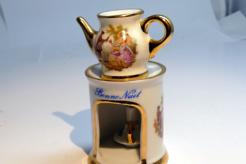 Miniature Limoges France Porcelain Tea Pot Pitcher Candle Warmer  Bonne Nuit