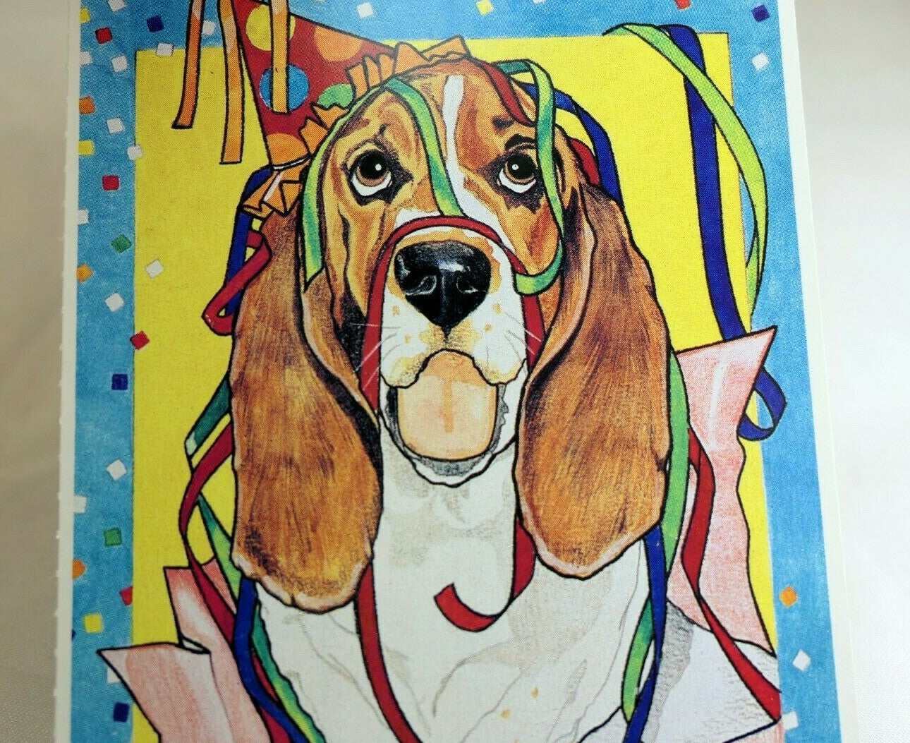 Lets party postcard animal shelter north shore league dog basset hound 1980'