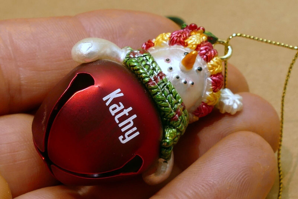 "Kathy" CHRISTMATS ORNAMENT 2" snowman with metal bell