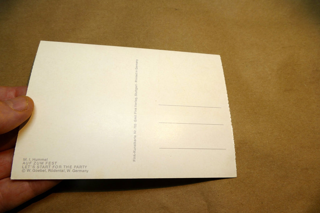 Hummel Lets Start The party Girl birds Postcard W. Germany Art - Unposted - mint