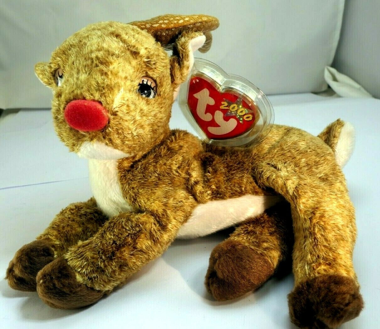 Ty beanie baby roxie ( 2000 collection ) reindeer red nose deer christmas