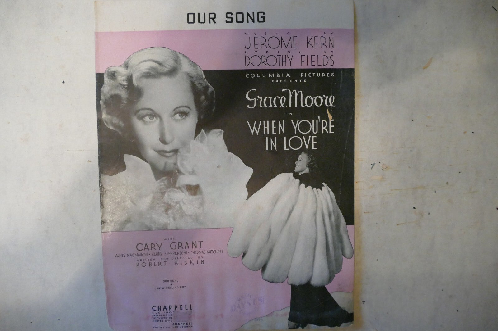Our song, sheet music 1938, from "when you're in love" musical, jerome kern, dorothy fields