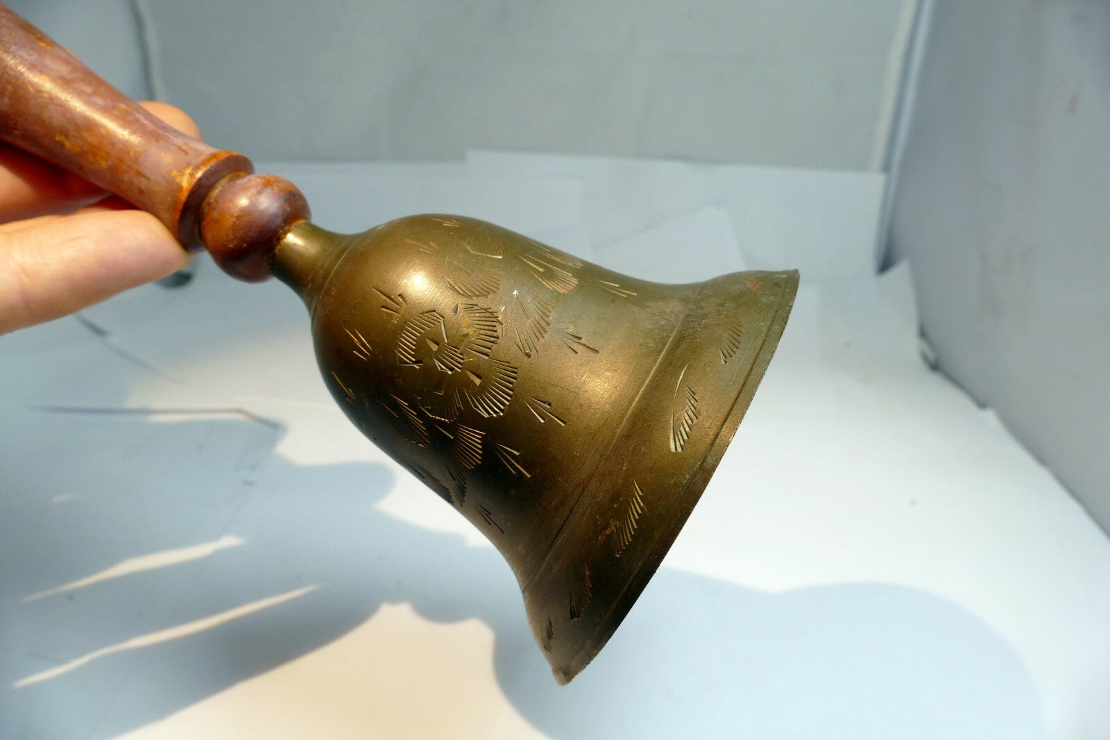 3" Solid Brass  School Diner with wooden handle hand held South Asia