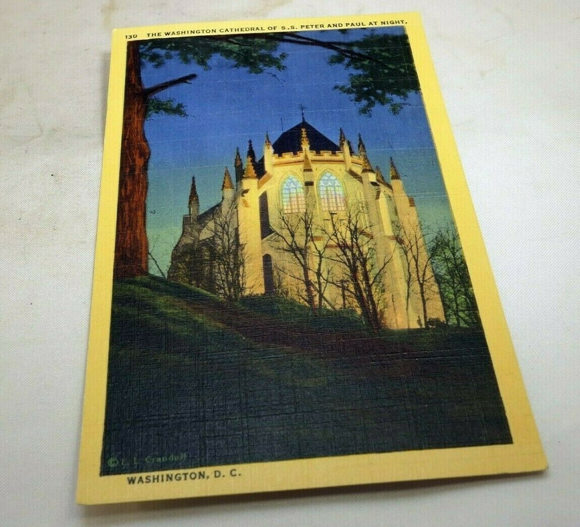 Postcard washington cathedral of peter and paul at night linen 1940's 130 dc