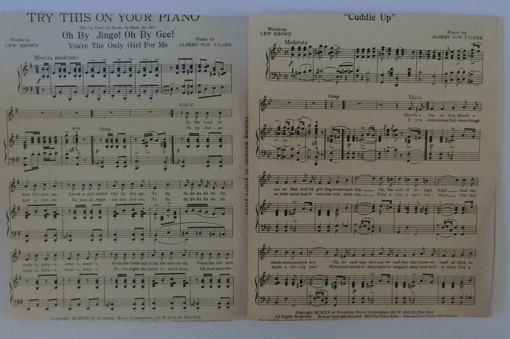 Cuddle Up, 1920, by Lew Brown and Albert Von Tilzer, Broadway Music Corporation