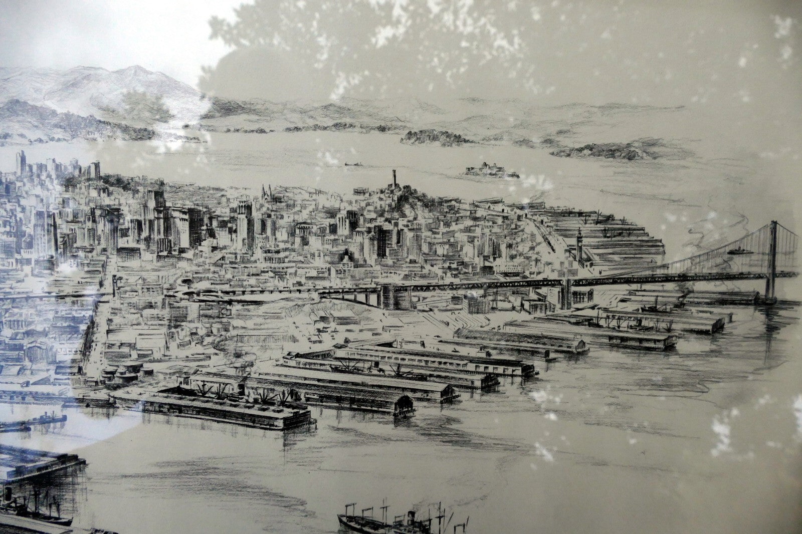 San Francisco harbor print Golden Gate Water front 1940's California USA