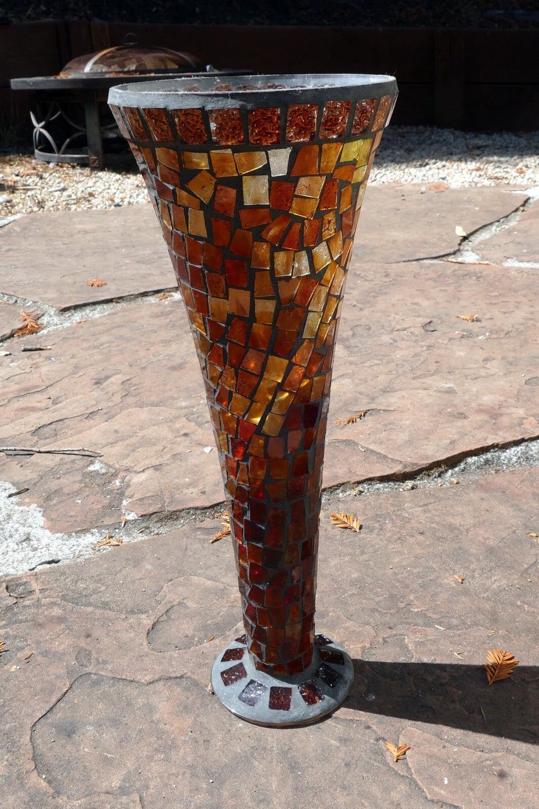 Handmade Amber Yellow Mosaic Stained Glass  Home Decor Vase 16" Large tall
